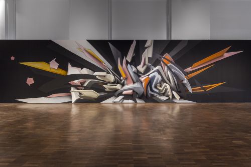 Mirko Reisser (DAIM) | "DAIMwave in Hamburg" | Spraypaint on wall | 3 x 13,5 m | Exhibitionview: "Beyond melancholia. Sammlung Reinking | Museum für Völkerkunde Hamburg | 1" | Museum für Völkerkunde | 15.06. - 28.09.2014