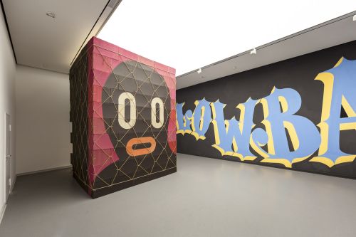 Boris Hoppek | "Negrito" | Acrylic, Aquarell on sewed cardboard | 2011 | Eine | "Lowbats" | Wallpainting |  | Exibition: "Street-Art - meanwhile in deepest east anglia thunderbirds were go..." | Von der Heydt Kunsthalle Barmen, Wuppertal / Germany | 2011